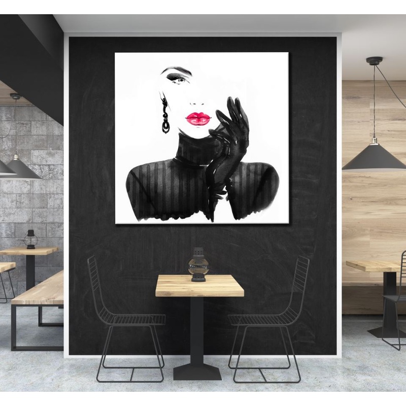 Square Canvas Girl Portrait B&W Painting High Quality Print 100% Australian Made