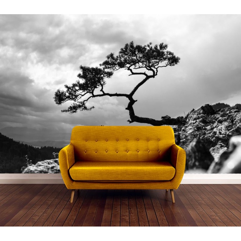 Wallpaper Murals Peel and Stick Removable B&W Tree on a Mountain High Quality