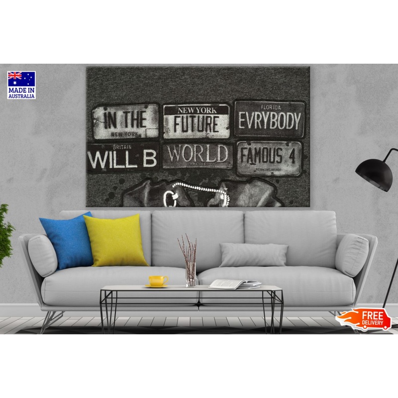 Word Number Plates B&W Photograph Print 100% Australian Made