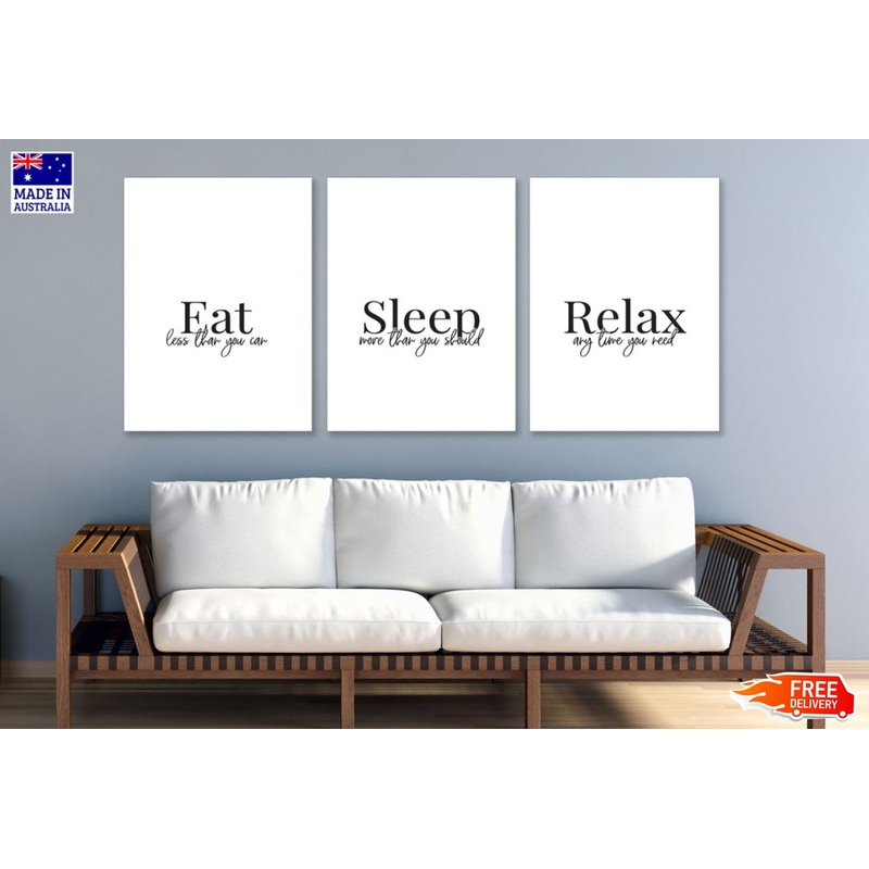 3 Set of Eat Sleep & Relax B&W Wordings High Quality Print 100% Australian Made Wall Canvas Ready to Hang