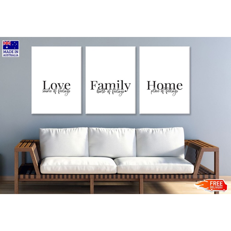 3 Set of Love Family Home B&W Wordings Design High Quality Print 100% Australian Made Wall Canvas Ready to Hang