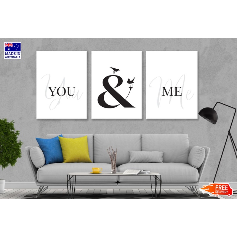 3 Set of You & Me B&W Wordings Design High Quality Print 100% Australian Made Wall Canvas Ready to Hang