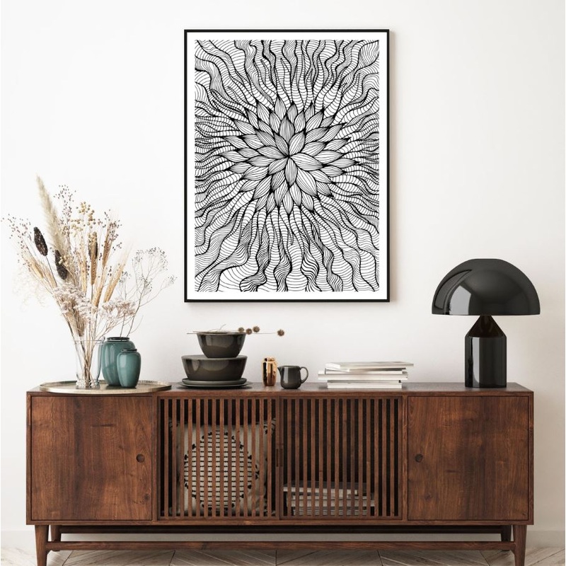 B&W Floral Pattern Vector Art Home Decor Premium Quality Poster Print Choose Your Sizes