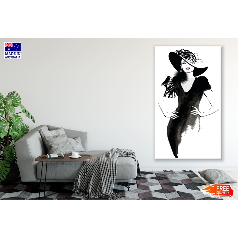 B&W Lady Watercolor Painting Print 100% Australian Made