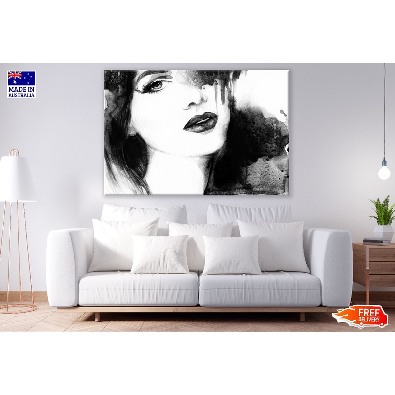 Beautiful Woman Face B&W Abstract Watercolor Painting Print 100% Australian Made