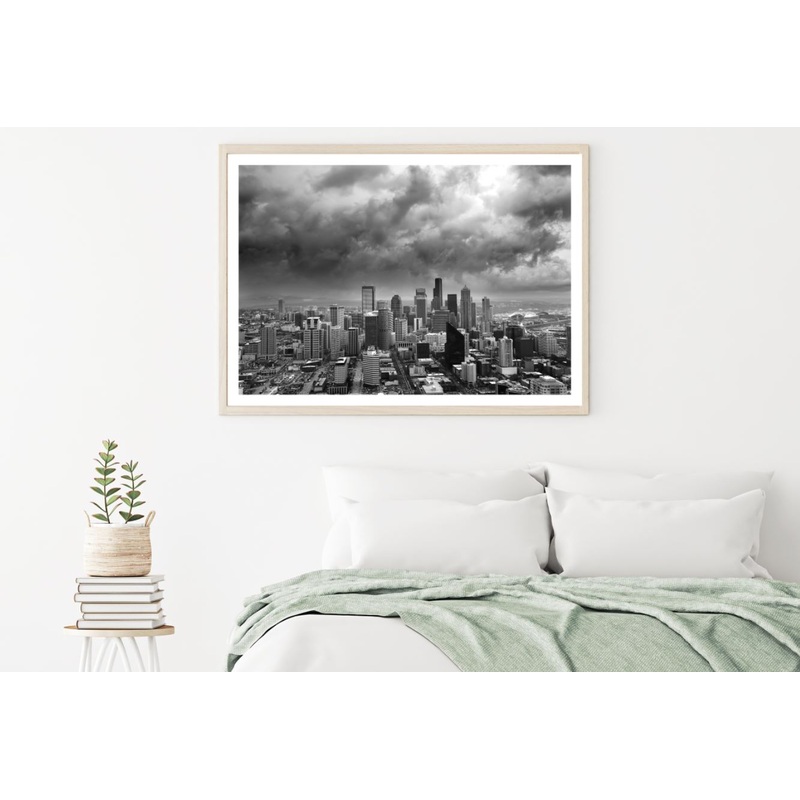 City Sky View B&W Photograph Home Decor Premium Quality Poster Print Choose Your Sizes
