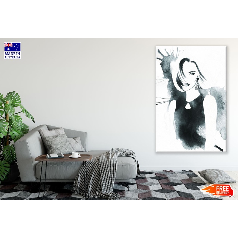 Fashion Woman B&W Abstract Watercolor Painting Print 100% Australian Made