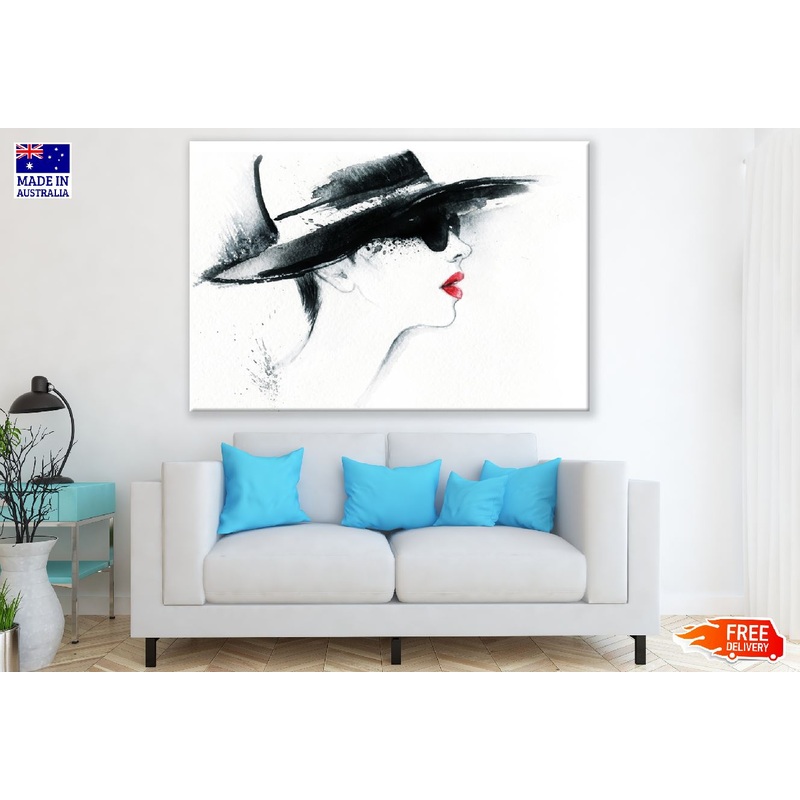 Fashion Woman In Sunglasses B&W Watercolor Painting Print 100% Australian Made