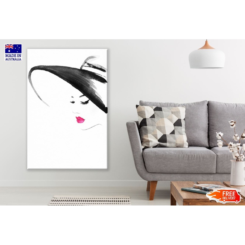 Fashion Woman with Hat B&W Abstract Watercolor Painting Print 100% Australian Made