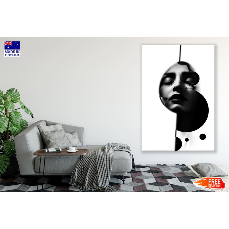 Girl Face & Abstract B&W Design Print 100% Australian Made