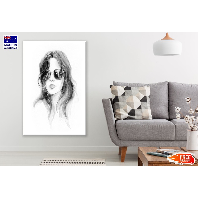 Girl Wearing Sunglasses Fashion B& Watercolor Painting Print 100% Australian Made