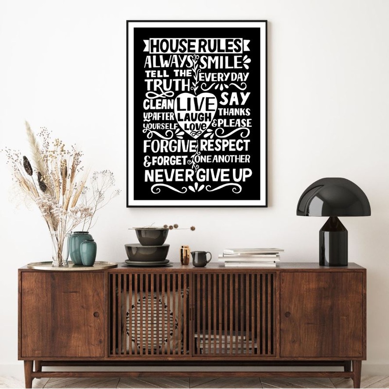House Rules Quotes B&W Design Home Decor Premium Quality Poster Print Choose Your Sizes