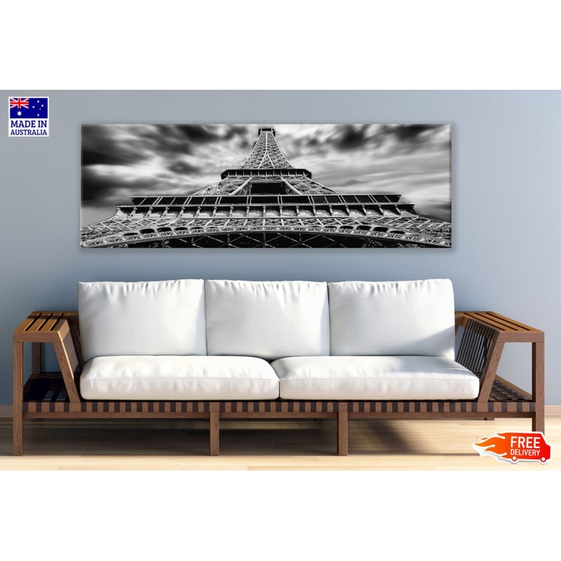 Panoramic Canvas Eiffel Tower B&W High Quality 100% Australian Made Wall Canvas Print Ready to Hang