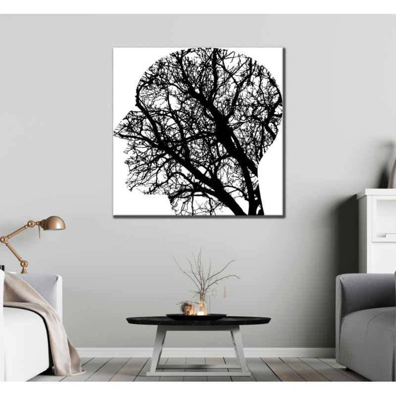 Square Canvas Human Head & B&W Trees Design High Quality Print 100% Australian Made