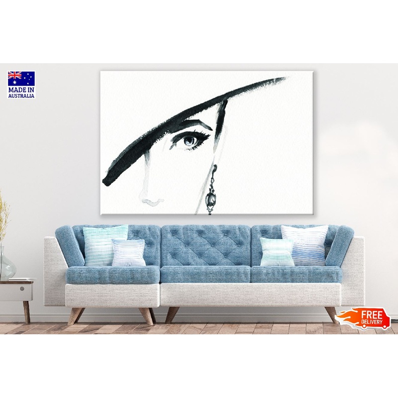 Woman Eye & Hat Closeup B&W Watercolor Painting Print 100% Australian Made