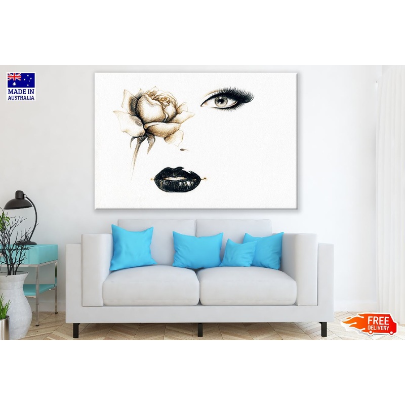 Woman Face and Rose B&W Abstract Watercolor Painting Print 100% Australian Made