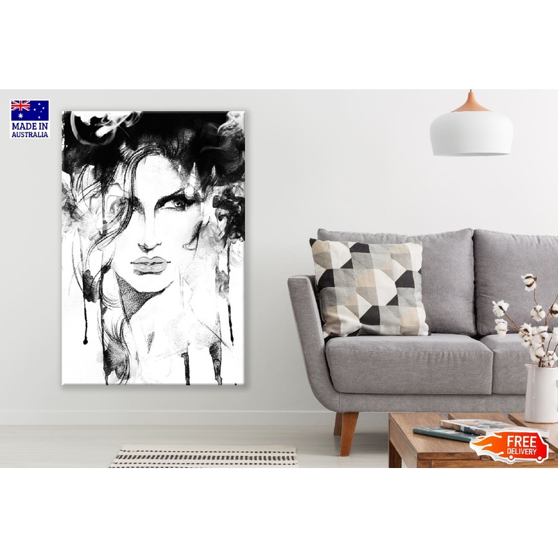 Woman Face B&W Abstract Watercolor Painting Print 100% Australian Made
