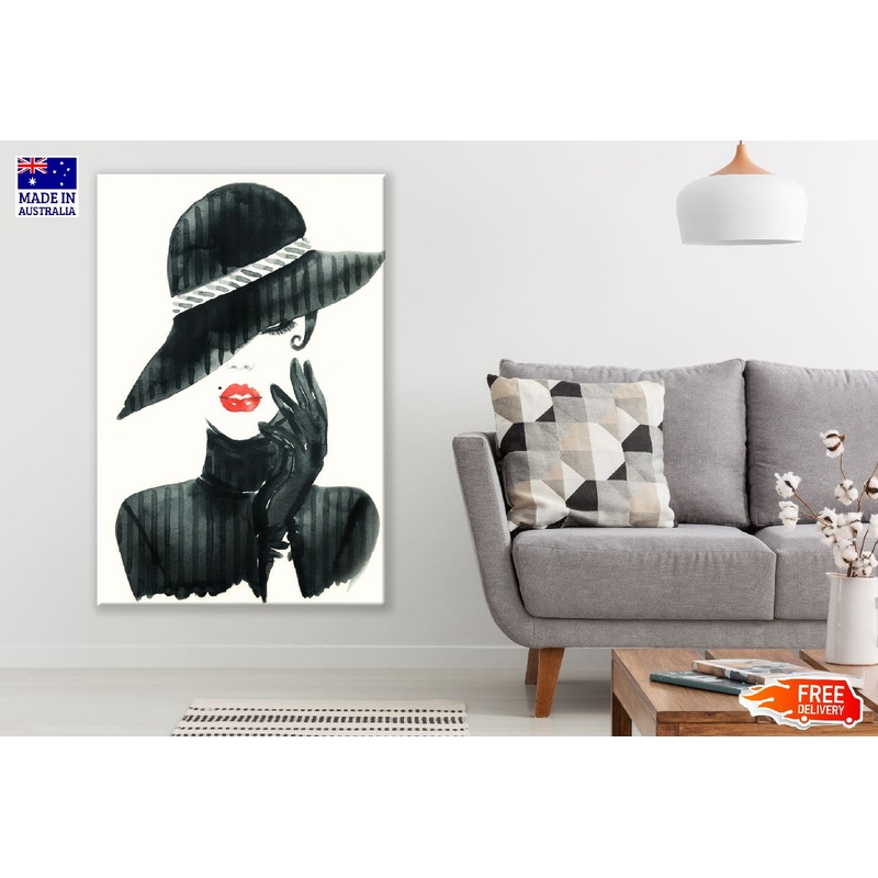 Woman with Elegant Hat B&W Abstract Design Print 100% Australian Made