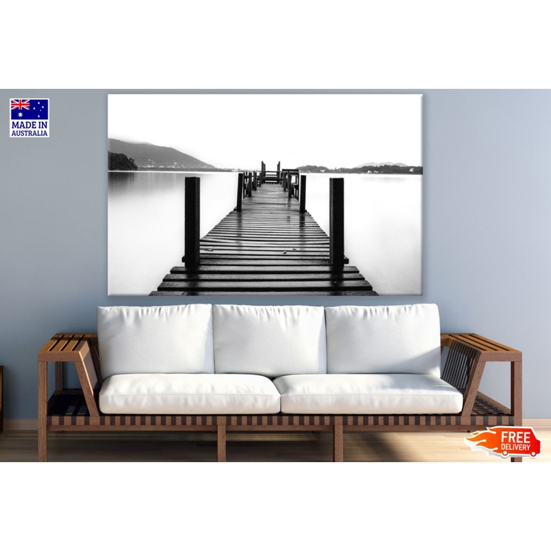 Wooden Pier Over Lake B&W View Print 100% Australian Made
