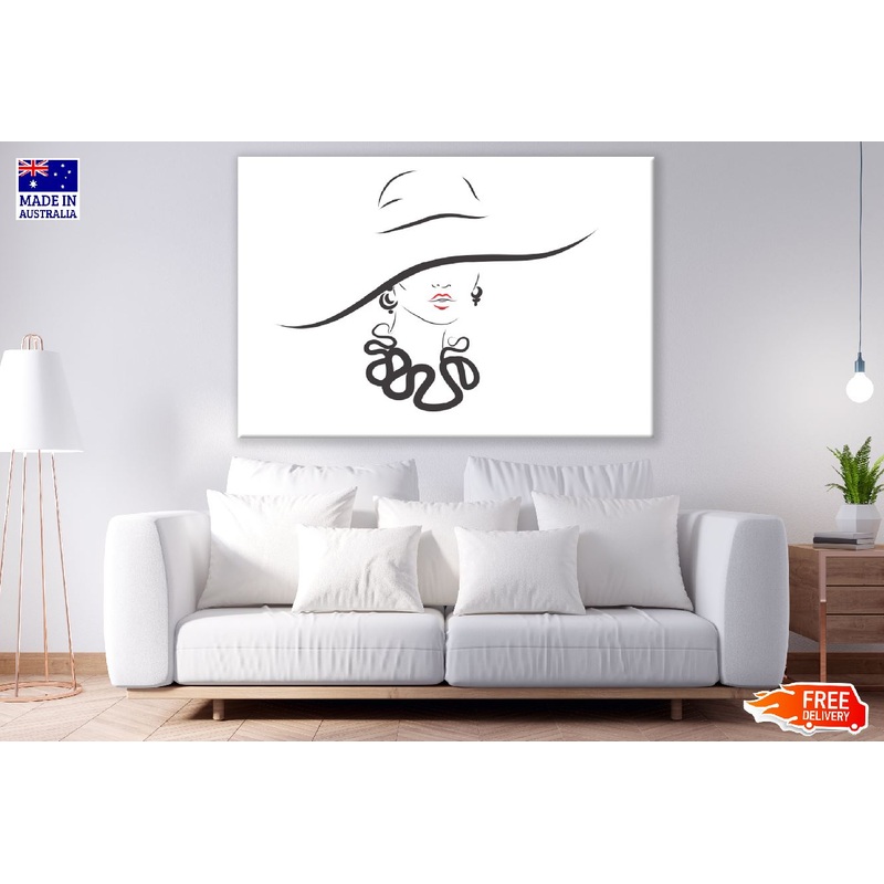 Young Lady with Hat B&W Vector Illustration Print 100% Australian Made