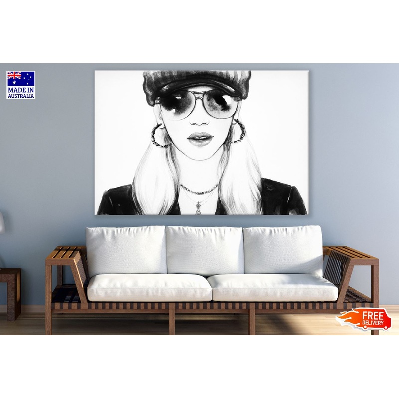 Young Woman with Glasses B&W Watercolor Painting Print 100% Australian Made