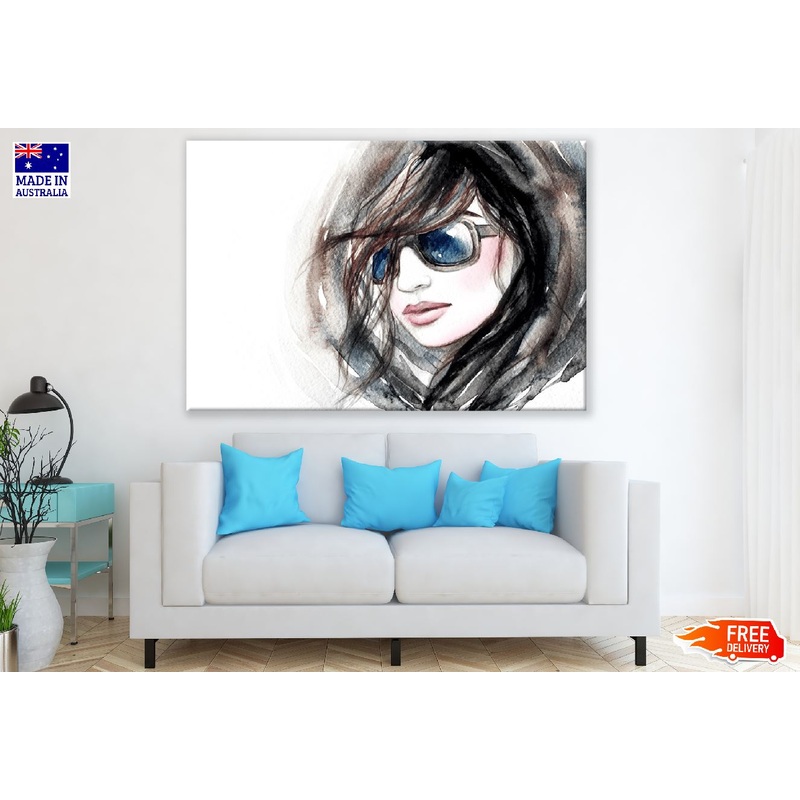 Young Women With Sunglasses B&W Watercolor Painting Print 100% Australian Made