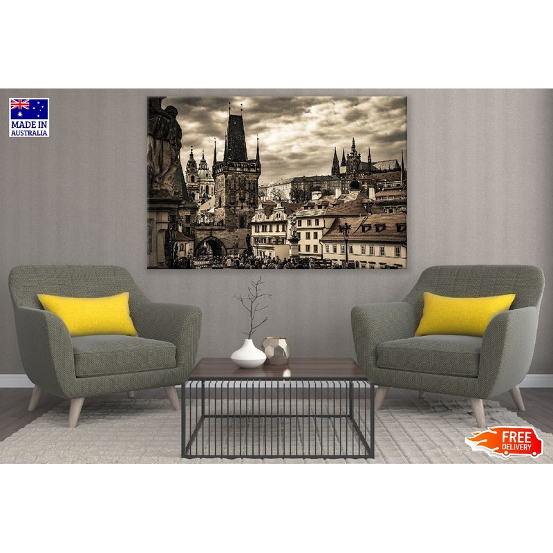 Charles Bridge & Vltava River in Prague B&W Photograph Print 100% Australian Made
