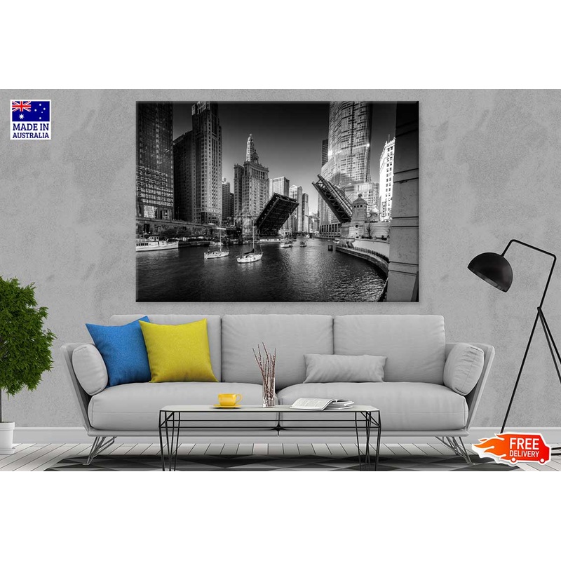 Chicago Riverwalk & City B&W View Photograph Print 100% Australian Made