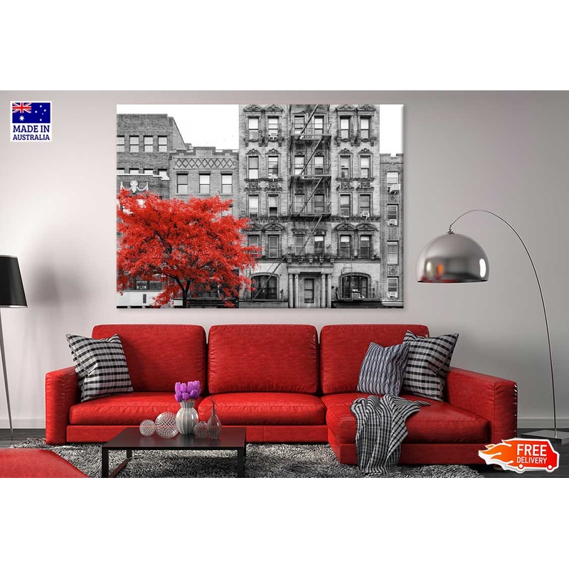 East Village & Red Tree B&W View Photograph Print 100% Australian Made