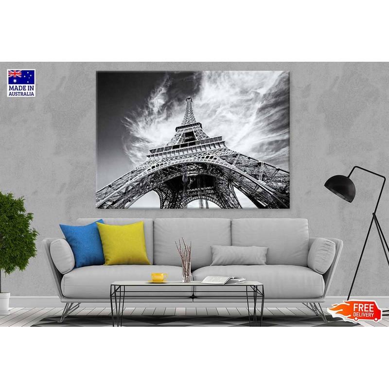 Eiffel Tower Under Sky View B&W Photograph Print 100% Australian Made