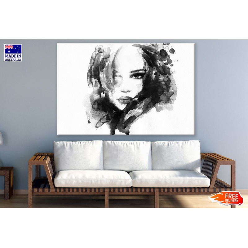 Fashion Woman Face B&W Hand Painted Print 100% Australian Made