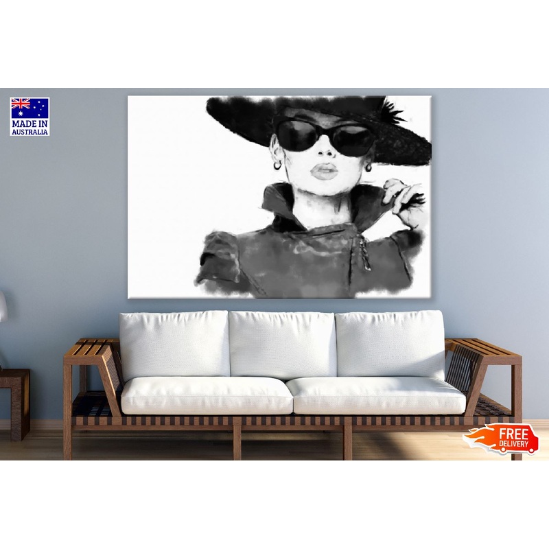 Fashion Woman Face B&W Watercolor Painting Print 100% Australian Made