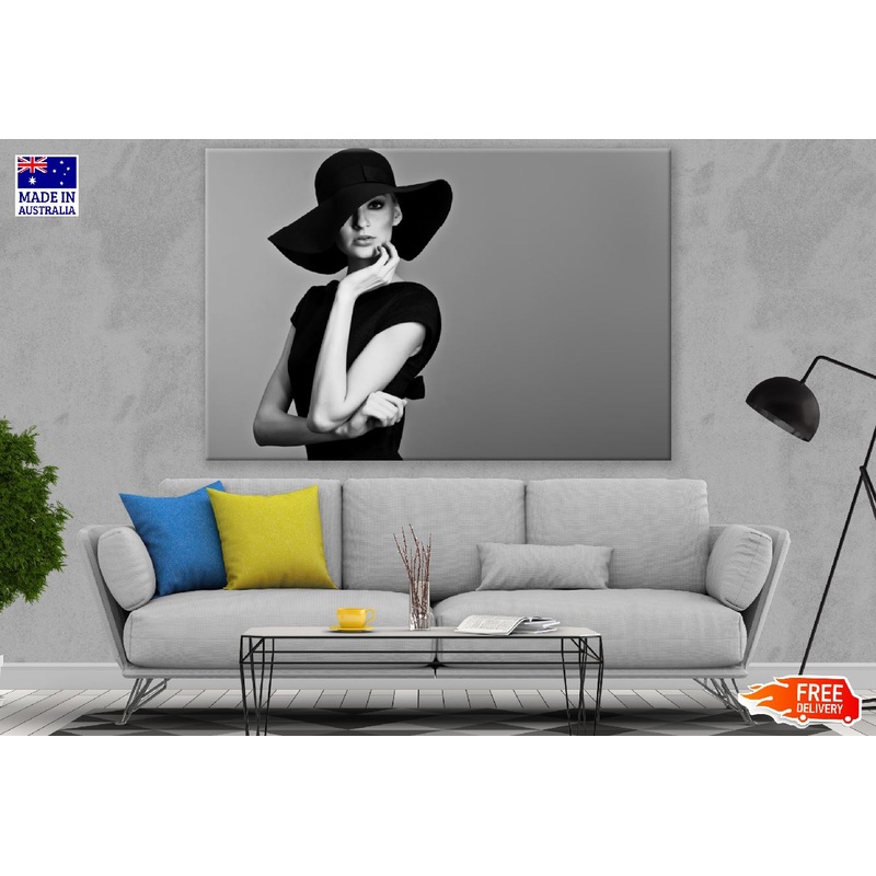 Fashion Woman with Hat and Dress B&W Photograph Print 100% Australian Made