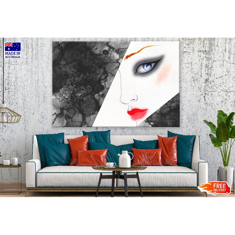 Fashion Young Woman With Red Lips B&W Watercolor Painting Print 100% Australian Made