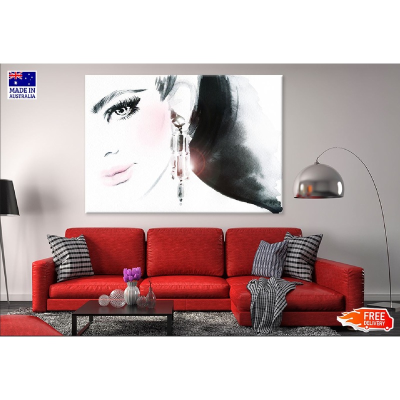 Girl Face & Jewelry B&W Watercolor Painting Print 100% Australian Made