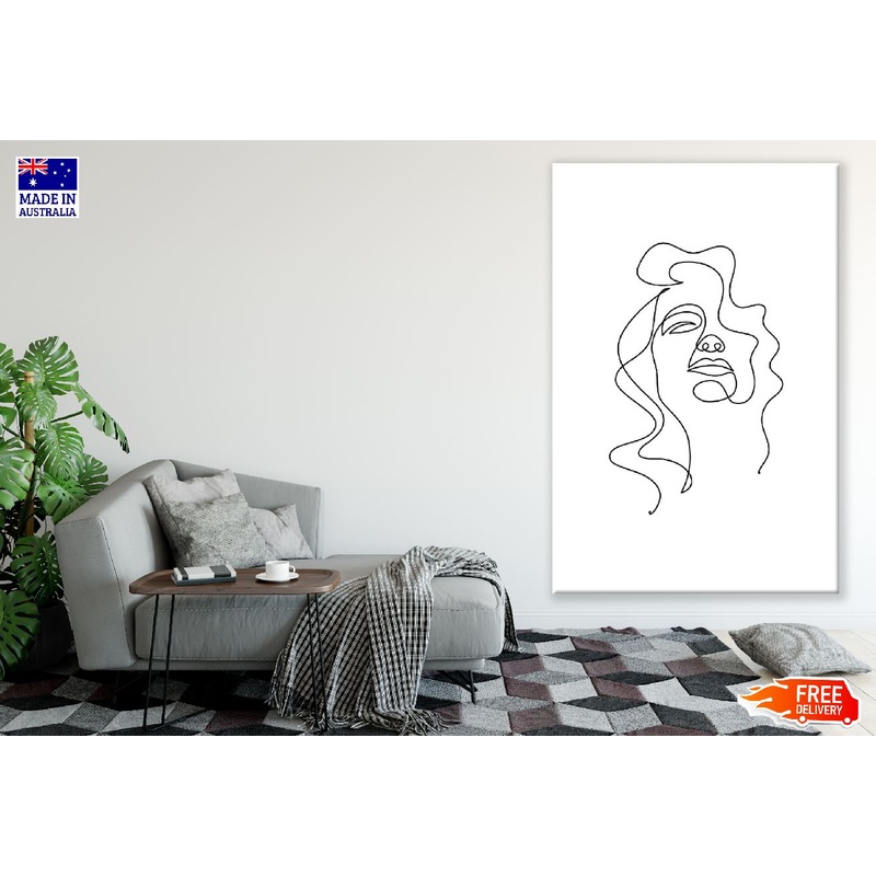 Girl Face with Hair B&W Line Art Design Print 100% Australian Made