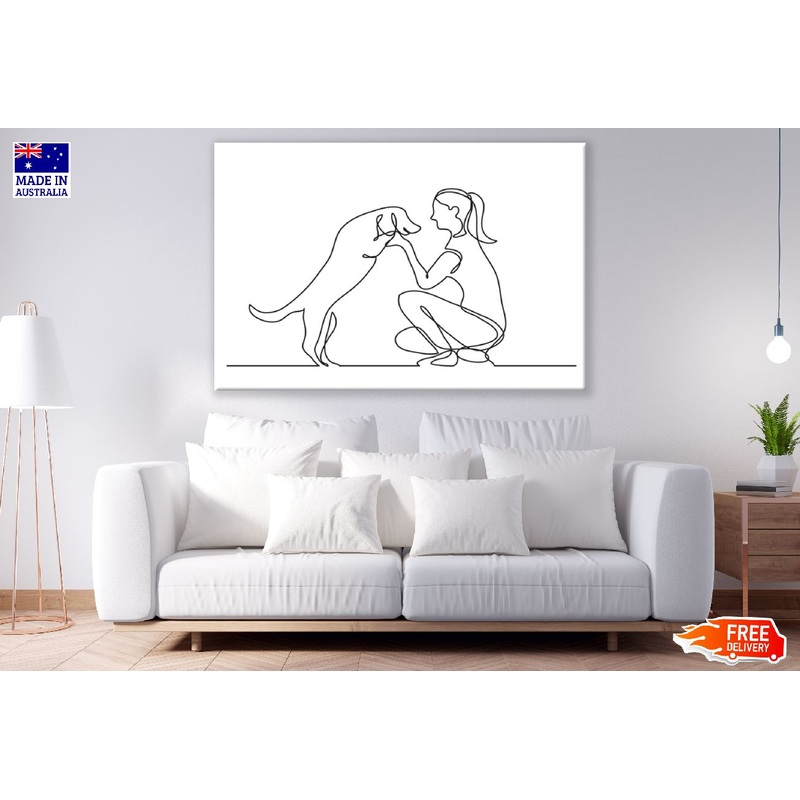 Girl with Dog B&W Line Art Design Print 100% Australian Made