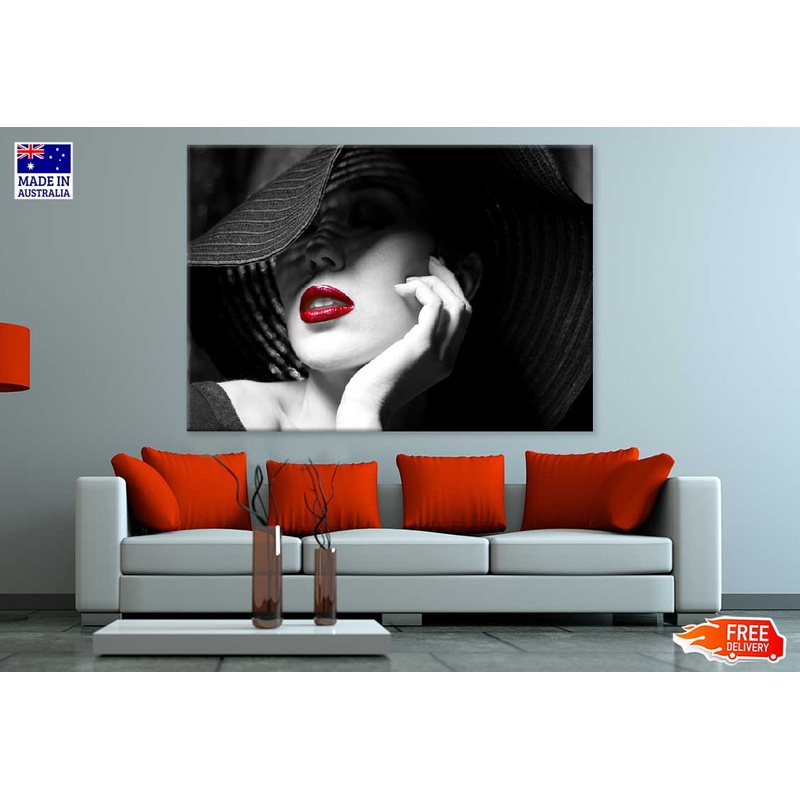 Girl With Hat & Red Lips B&W Photograph Print 100% Australian Made