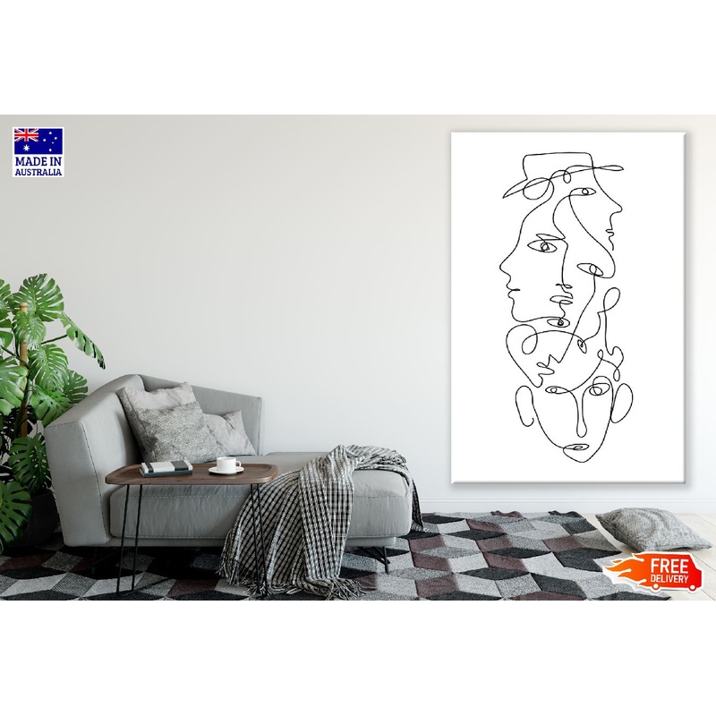 Human Faces Abstract B&W Line Art Design Print 100% Australian Made