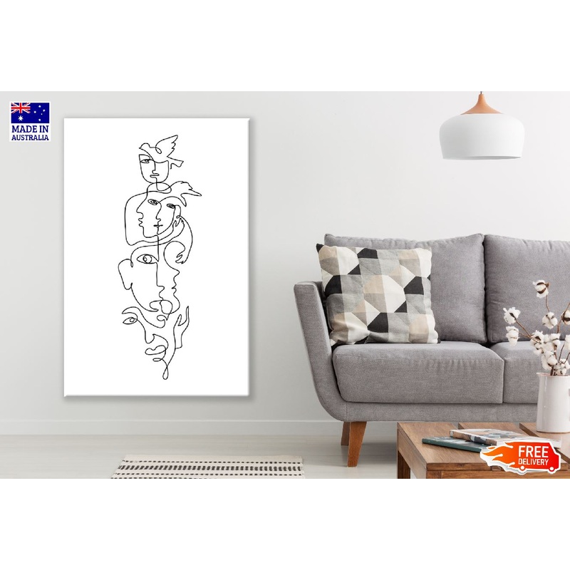 Human Faces B&W Line Art Design Print 100% Australian Made