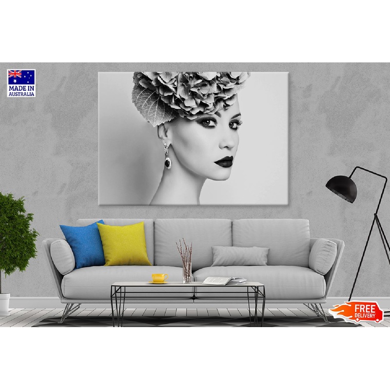 Lady with Hydrangea Headdress B&W Photograph Print 100% Australian Made
