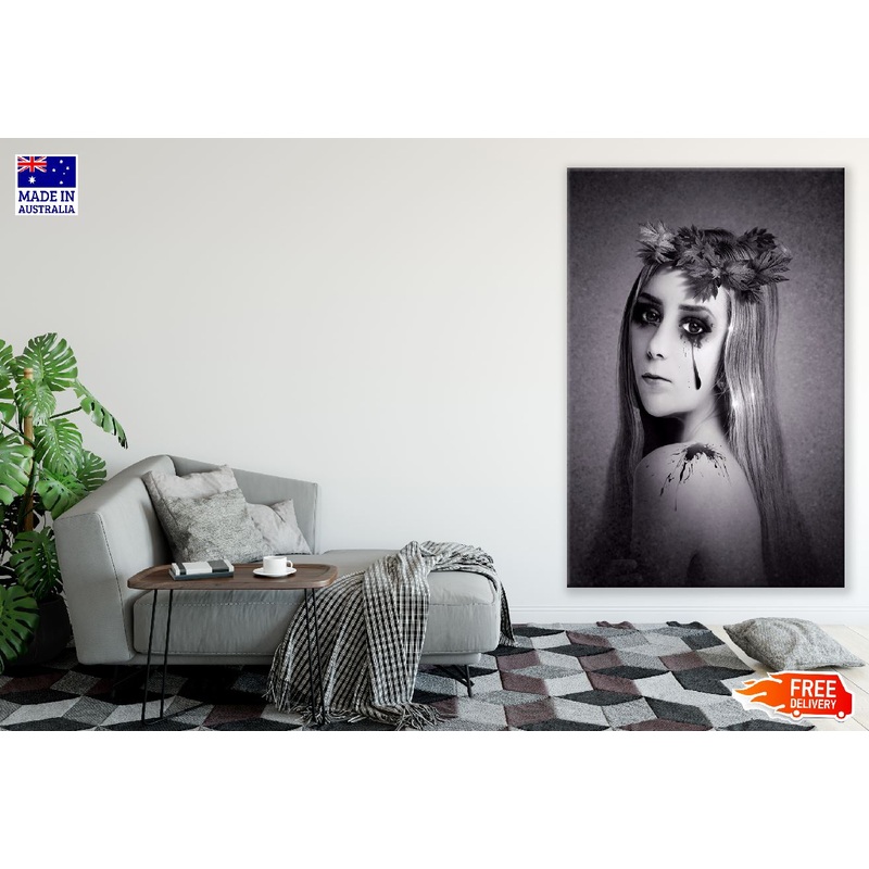 Makeup Girl with Headdress B&W Photograph Print 100% Australian Made
