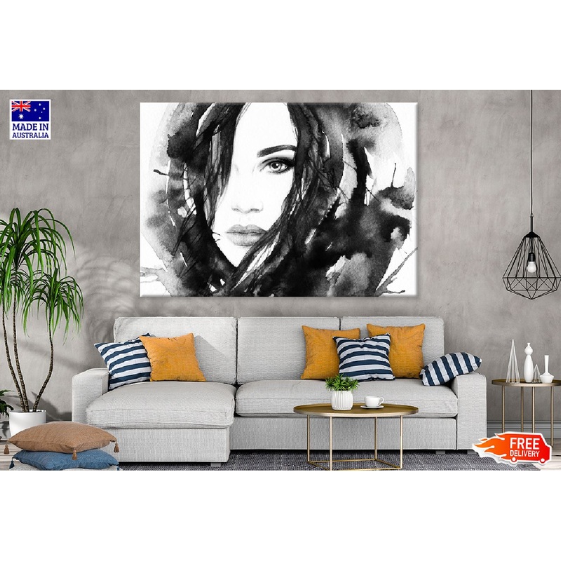 Makeup Woman Face B&W Watercolor Painitng Print 100% Australian Made