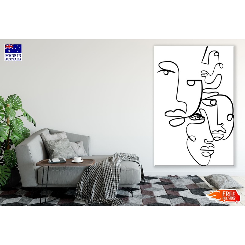 Minimal Faces B&W Line Art Design Print 100% Australian Made