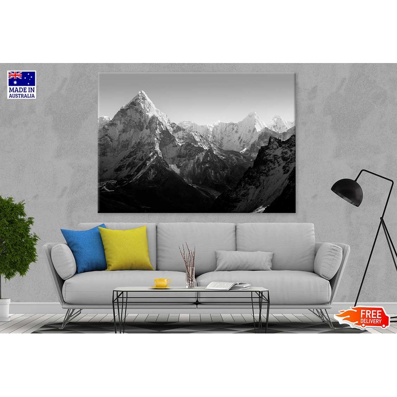 Snowy Mountains View B&W Photograph Print 100% Australian Made