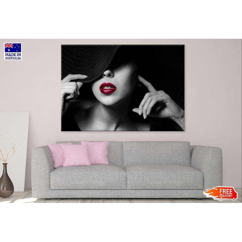 Stylish Girl with Red Lips B&W Photograph Print 100% Australian Made