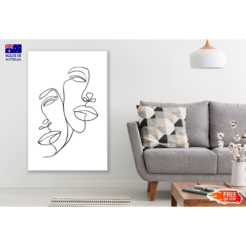 Two Women Face B&W Line Art Design Print 100% Australian Made