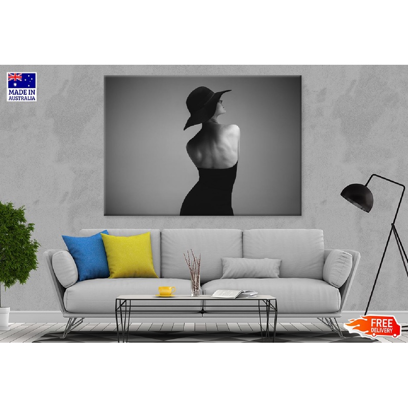 Woman in Black Dress & Hat B&W Print 100% Australian Made