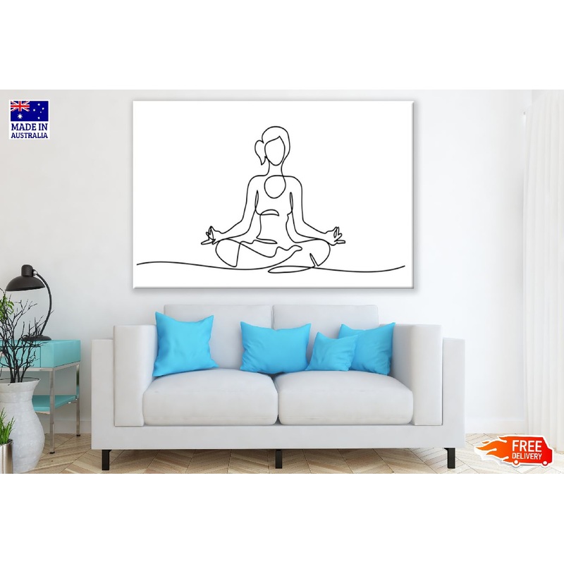 Woman Meditating B&W Line Art Design Print 100% Australian Made