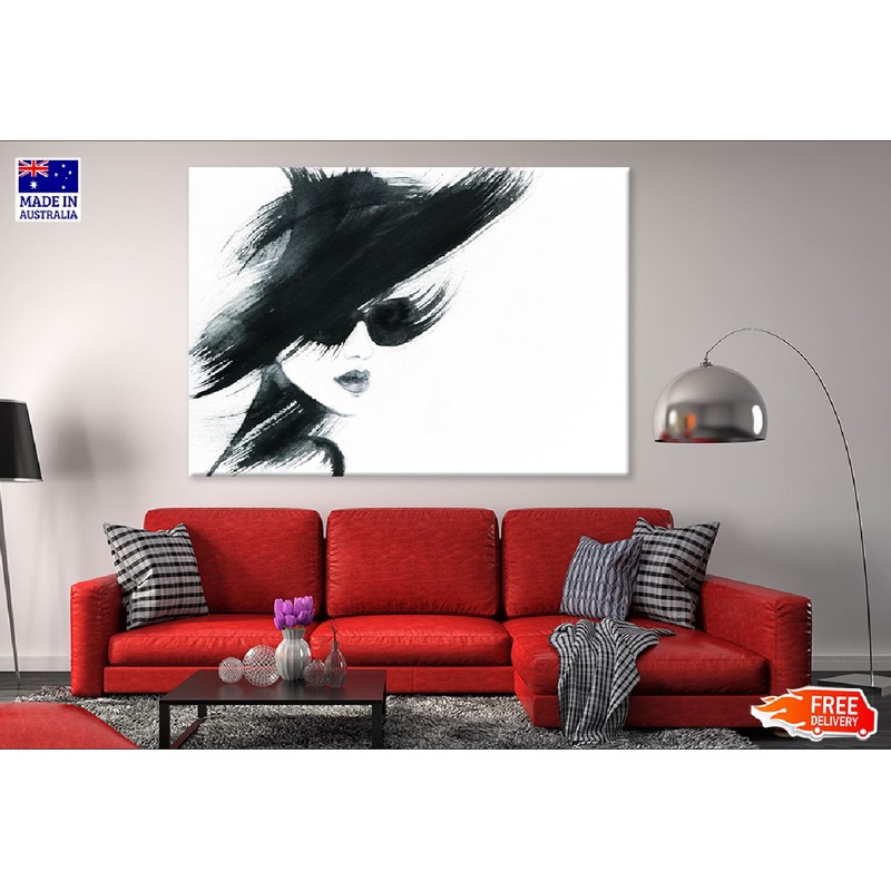 Woman with Sunglasses B&W Watercolor Painting Print 100% Australian Made